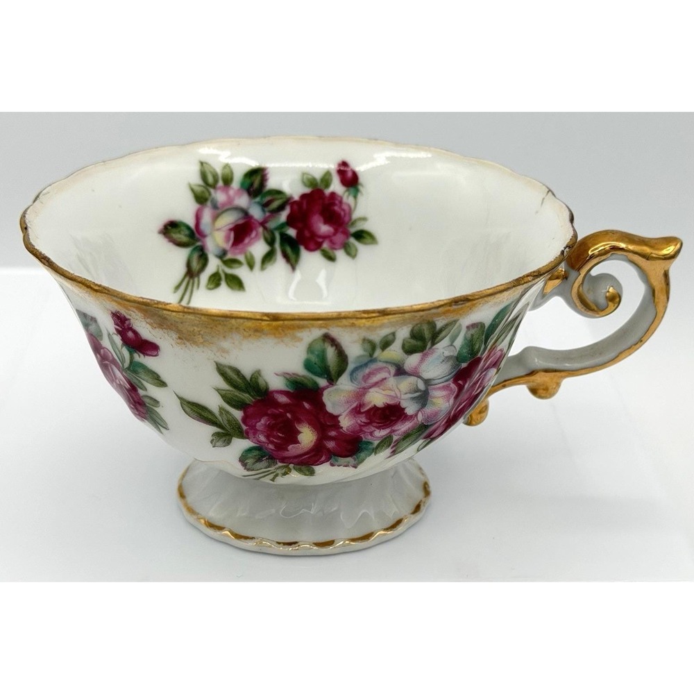 Ucaboo Japan Tea Cup Hand Painted Pink Roses Gold Gild 1940's-50's VGC
